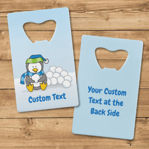 Little penguin sitting with snowballs credit card