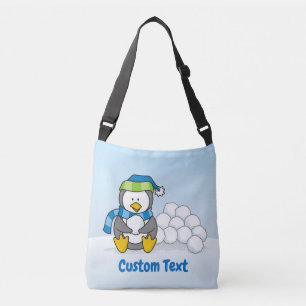 Little penguin sitting with snowballs crossbody ba bag