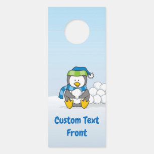 Little Penguin Sitting with Snowballs Door Hanger