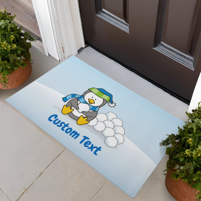 Little Penguin Sitting with Snowballs Doormat (Creator Uploaded)