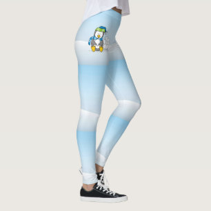 Little penguin sitting with snowballs leggings