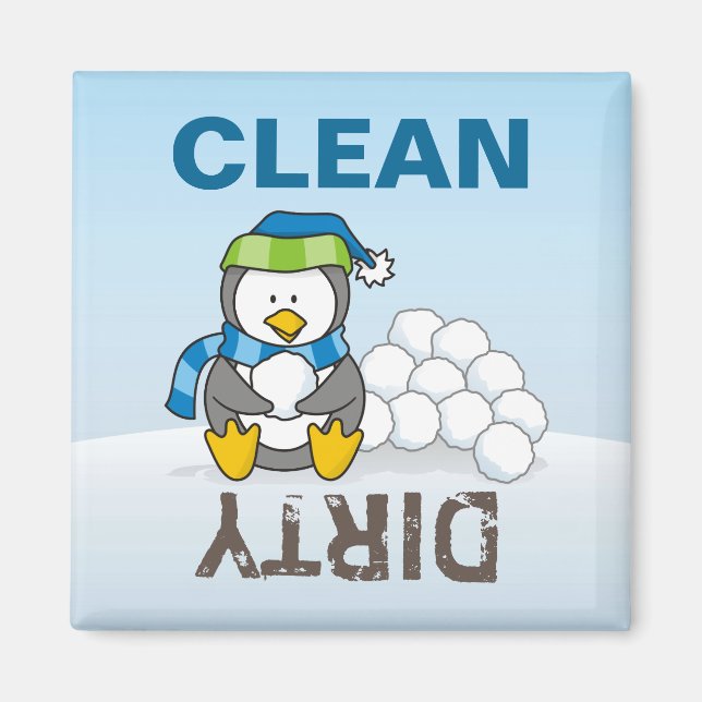 Little penguin sitting with snowballs magnet (Front)