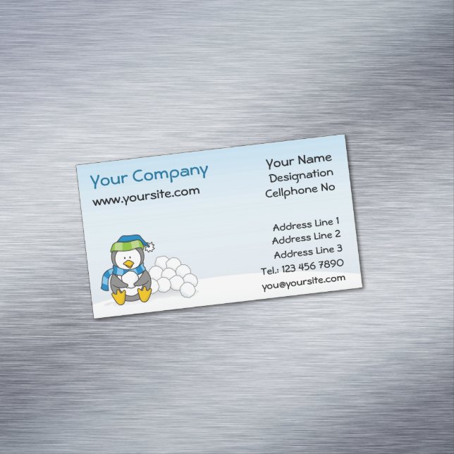 Little penguin sitting with snowballs magnetic bus magnetic business card (In Situ)