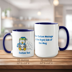 Little penguin sitting with snowballs mug