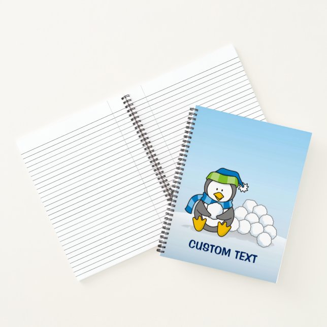 Little penguin sitting with snowballs notebook (Inside)