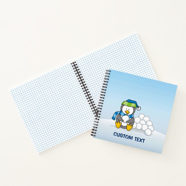 Little penguin sitting with snowballs notebook (Inside)