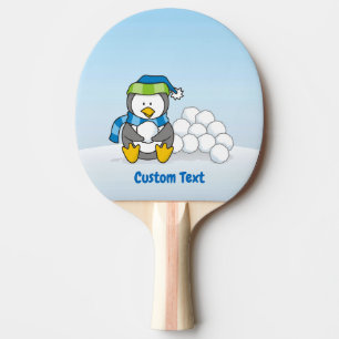 Little penguin sitting with snowballs ping pong pa paddle