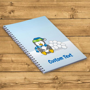 Little penguin sitting with snowballs spiral notebook