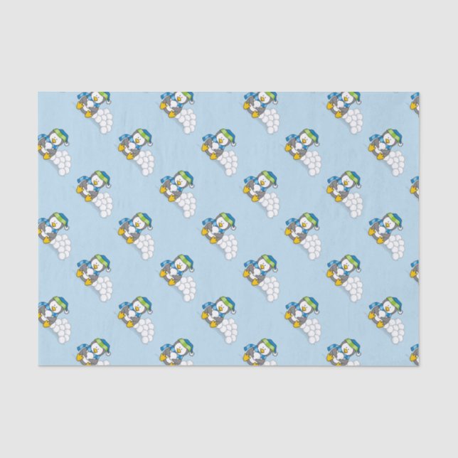 Little Penguin Sitting with Snowballs Tissue Paper (Front)