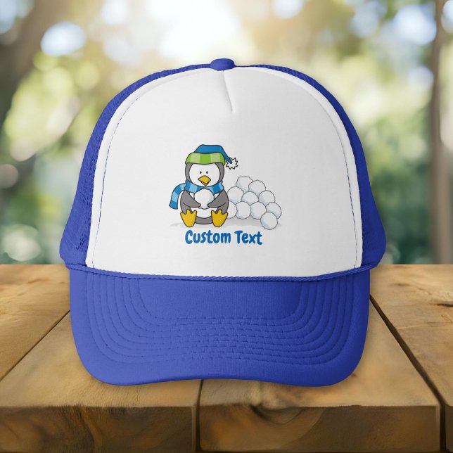 Little penguin sitting with snowballs trucker hat (Creator Uploaded)