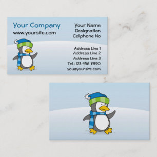 Little penguin walking on snow business card