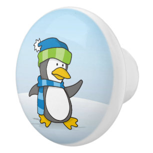 Little penguin walking on snow ceramic knob