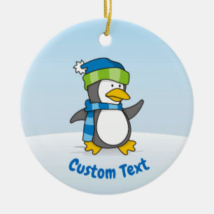 Little penguin walking on snow ceramic ornament
