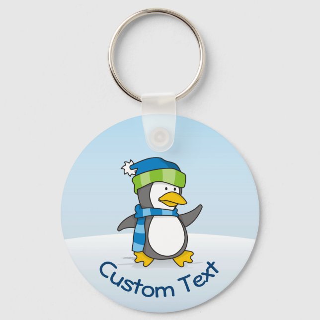 Little Penguin Walking on Snow Keychain (Front)