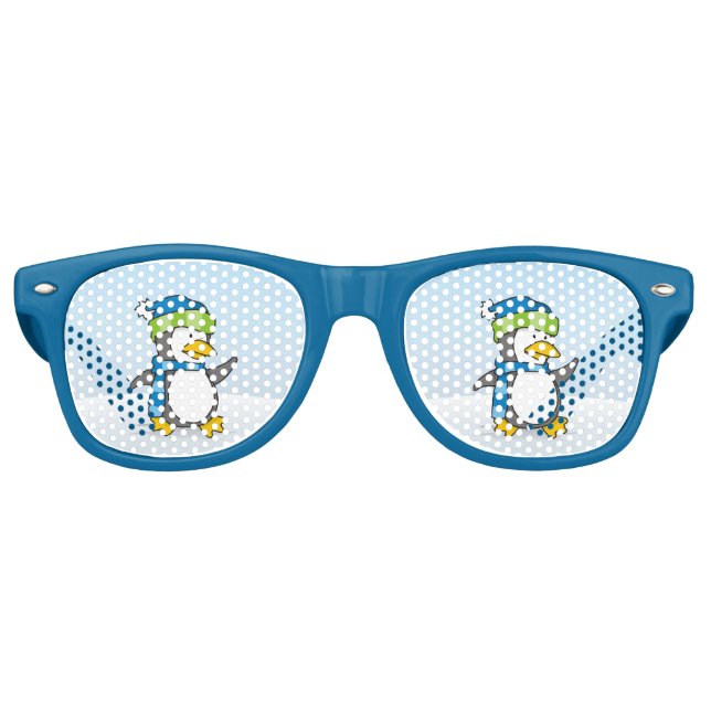 Little penguin walking on snow retro sunglasses (Front)