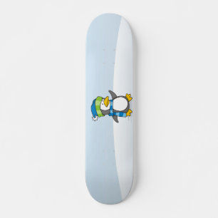 Little penguin walking on snow skateboard
