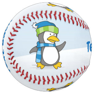 Little penguin walking on snow softball