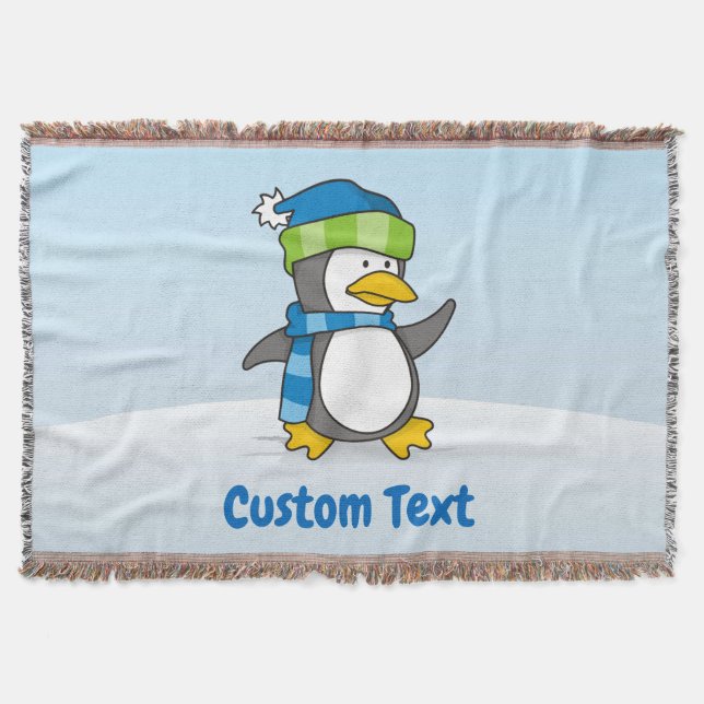 Little penguin walking on snow throw blanket (Front)