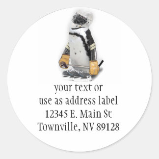 Little Penguin Wearing Hockey Gear Classic Round Sticker