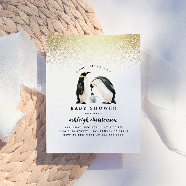 Little Penguin | Winter Gender Neutral Baby Shower Invitation Postcard (Creator Uploaded)