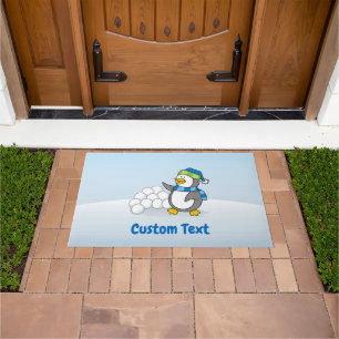 Little Penguin with Snow Balls Waving Doormat