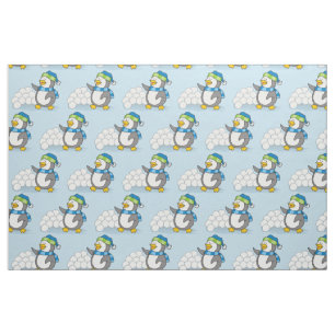 Little penguin with snow balls waving fabric