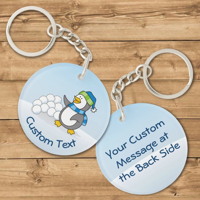 Little Penguin with Snow Balls Waving Keychain (Creator Uploaded)