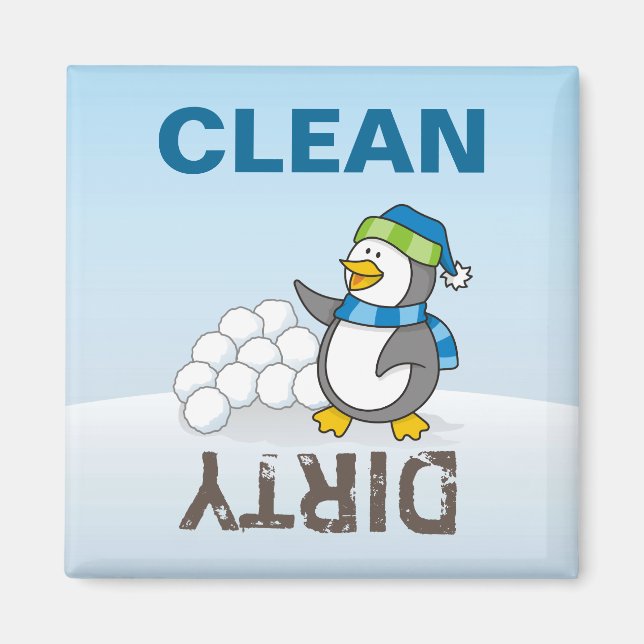 Little penguin with snow balls waving magnet (Front)