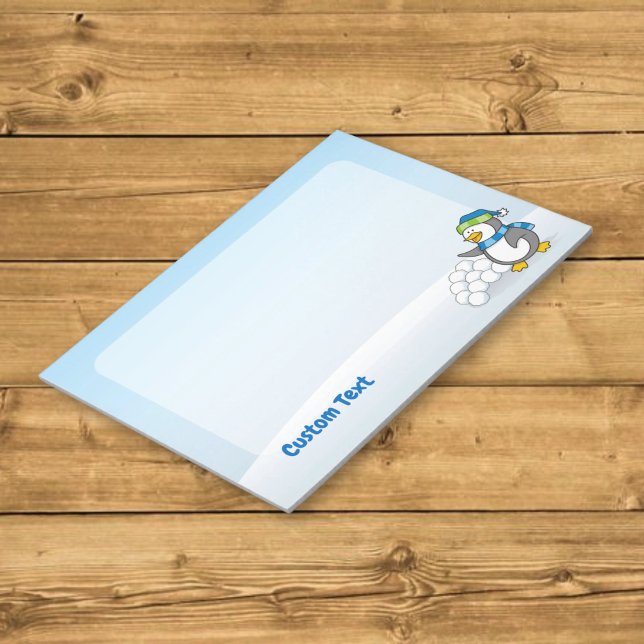 Little penguin with snow balls waving notepad (Creator Uploaded)
