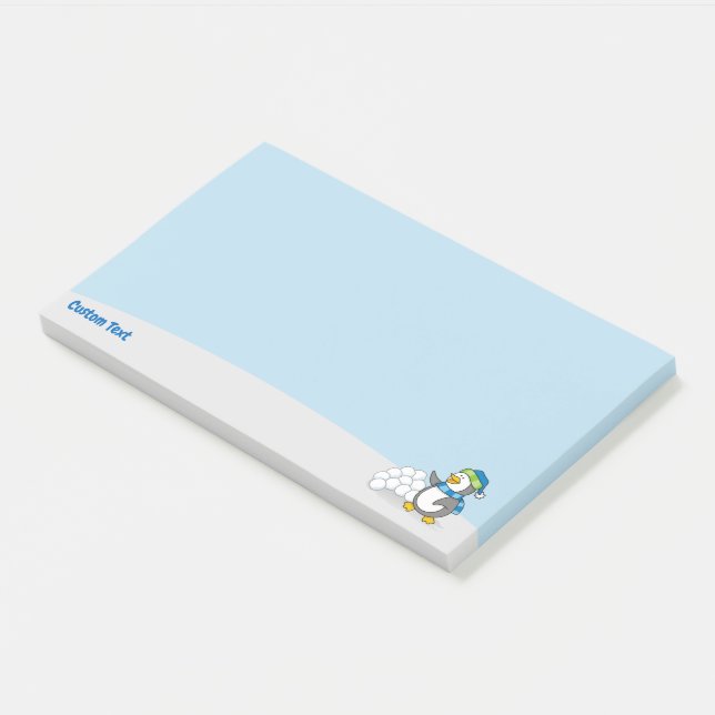 Little Penguin with Snow Balls Waving Post-it Note (Angled)