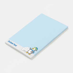 Little Penguin with Snow Balls Waving Post-it Note