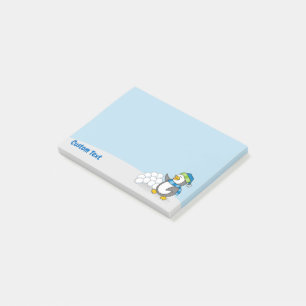 Little Penguin with Snow Balls Waving Post-it Note