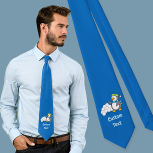 Little penguin with snow balls waving tie