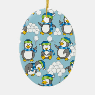 Little penguins background ceramic tree decoration