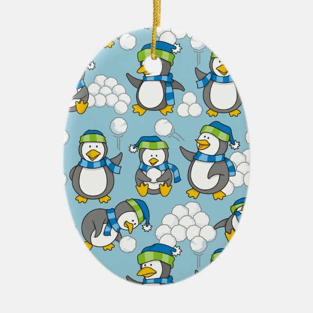 Little penguins background ceramic tree decoration (Front)