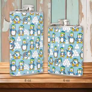 Little penguins background hip flask