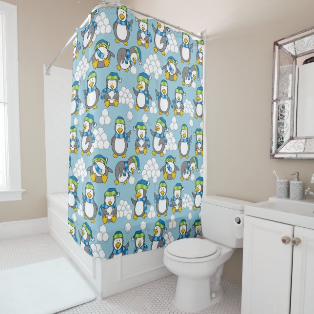 Little penguins background shower curtain (In Situ)