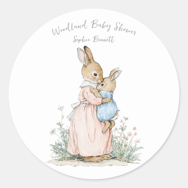 Little Peter Rabbit and Mum Classic Round Sticker (Front)