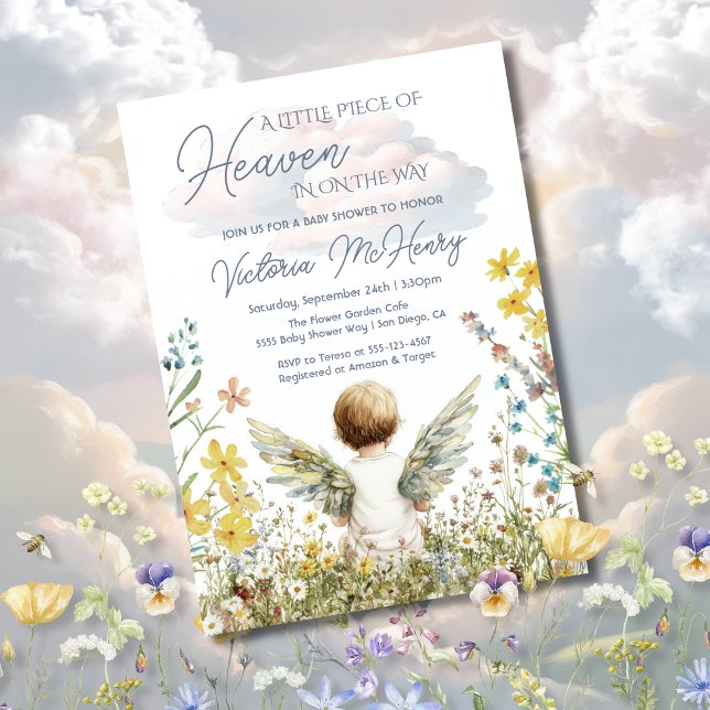 Little Piece of Heaven Angel Baby Shower Invitation (Creator Uploaded)