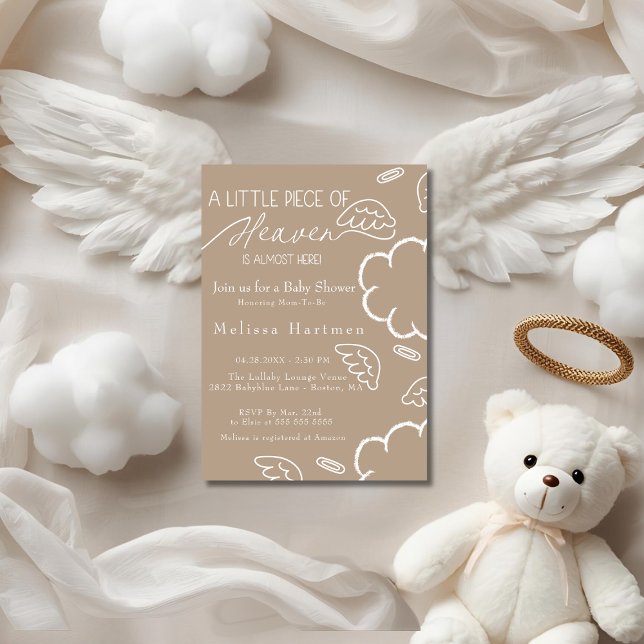 Little Piece of Heaven beige baby shower  Invitation (Little Piece of Heaven beige baby shower Invitation)