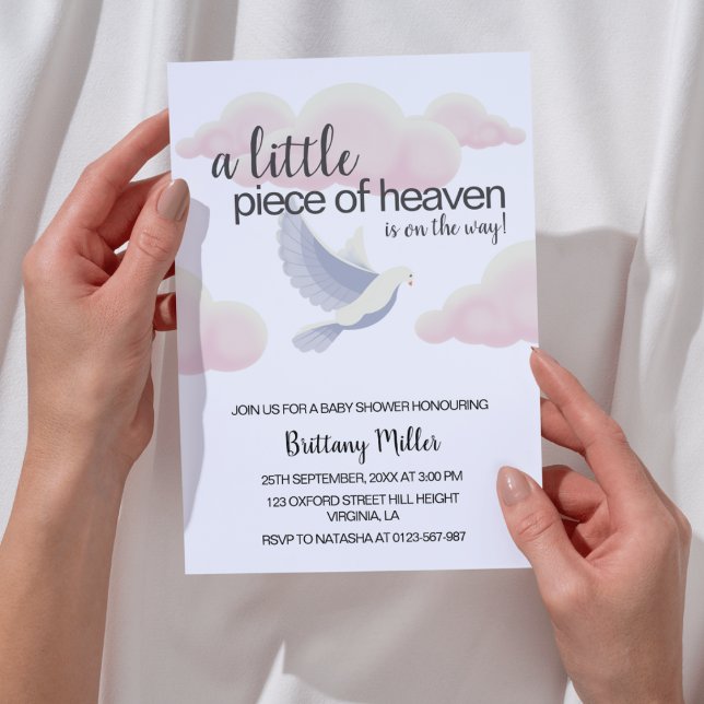 Little Piece of Heaven Clouds Dove Baby Shower Invitation (Creator Uploaded)