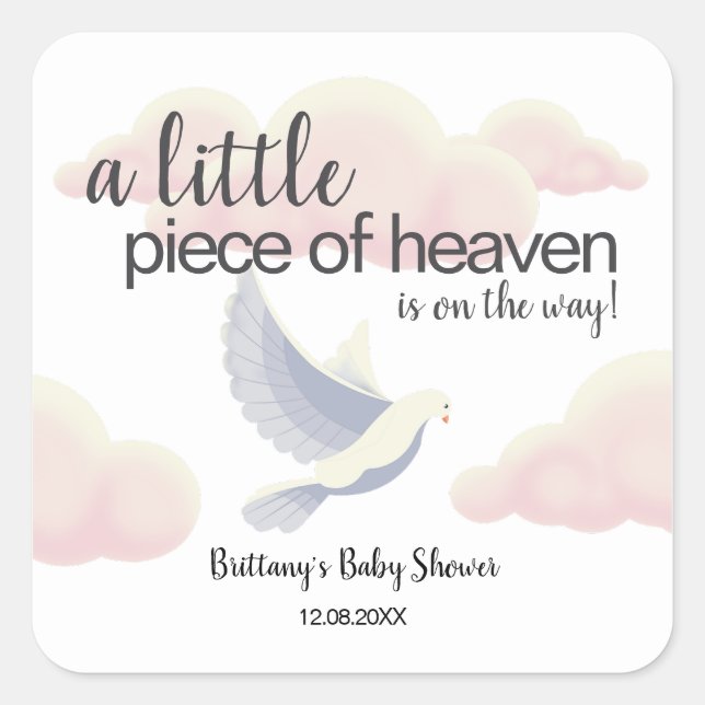 Little Piece of Heaven Clouds Dove Baby Shower Square Sticker (Front)