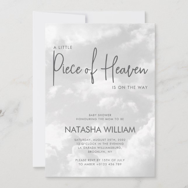 Little Piece of Heaven Modern Clouds Baby Shower Invitation (Front)
