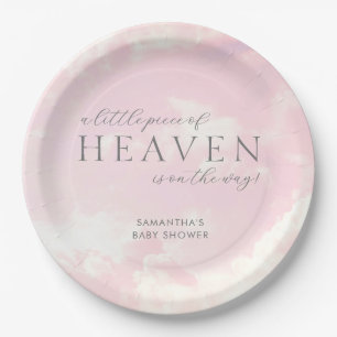 Little Piece of Heaven Pink Baby Shower Clouds Paper Plate