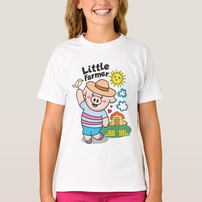 Little Pig Farmer Funny Cute Girl T-Shirt (Front)