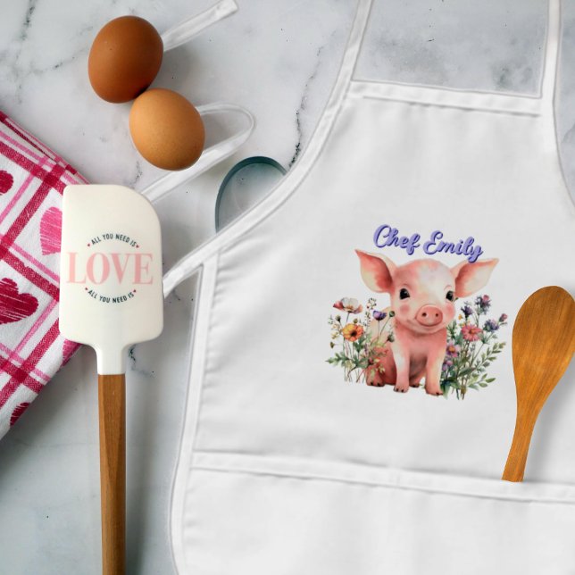 Little Pig in Wildflowers Kids Personalised Apron (Creator Uploaded)