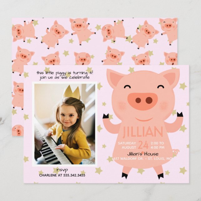 Little Piggy Photo Birthday Party Invitation (Front/Back)