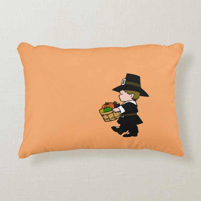 Little Pilgrim Boy Thanksgiving Decorative Cushion (Front)