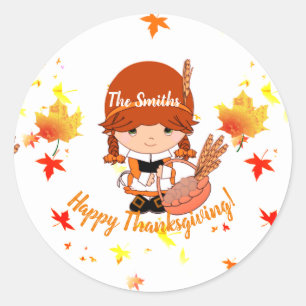 Little Pilgrim Thanksgiving Custom Classic Round Sticker