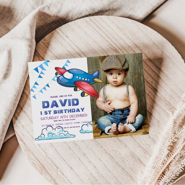 Little Pilot 1st Aeroplane Sky Flight Photo Invitation (Creator Uploaded)